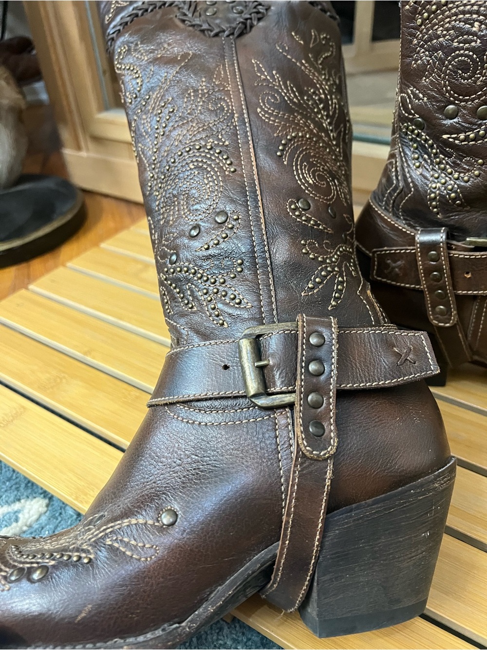 Black Star Andromeda Brown Embroidered studded Tall Western Boots size 9 - Picture 4 of 15